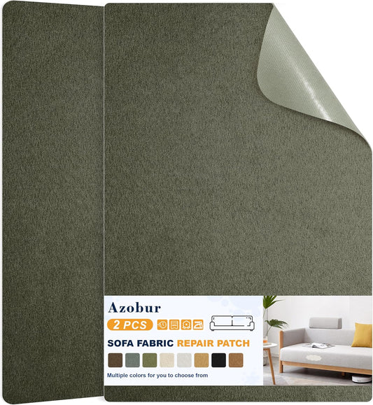 Azobur Couch Patch Repair Fabric,Microfiber Fabric, Self-Adhesive, for Sofa Repair and Upholstery, 2 Pieces, 9.5 x 11 inches (Olive Green)