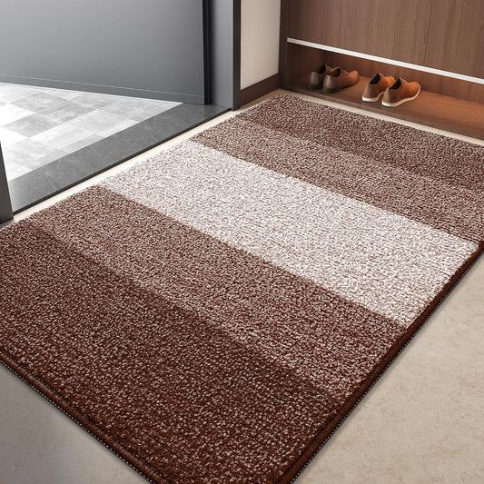 Kitinjoy Indoor Outdoor Door Mat, 40x32 Non-Slip Absorbent Dirt Trapper, Low-Profile Washable Inside Entrance Front Floor Mat, Sturdy Soft Entry Doormats for Entryway, Brown