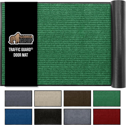 GORILLA GRIP Traffic Guard Door Mat, Heavy Duty Welcome Mats, Commercial Office Space Doormat, Waterproof, Fade Resistant, Strong Rubber Backing, Low Profile, Shoe and Boot Scraper, 29x17, Green