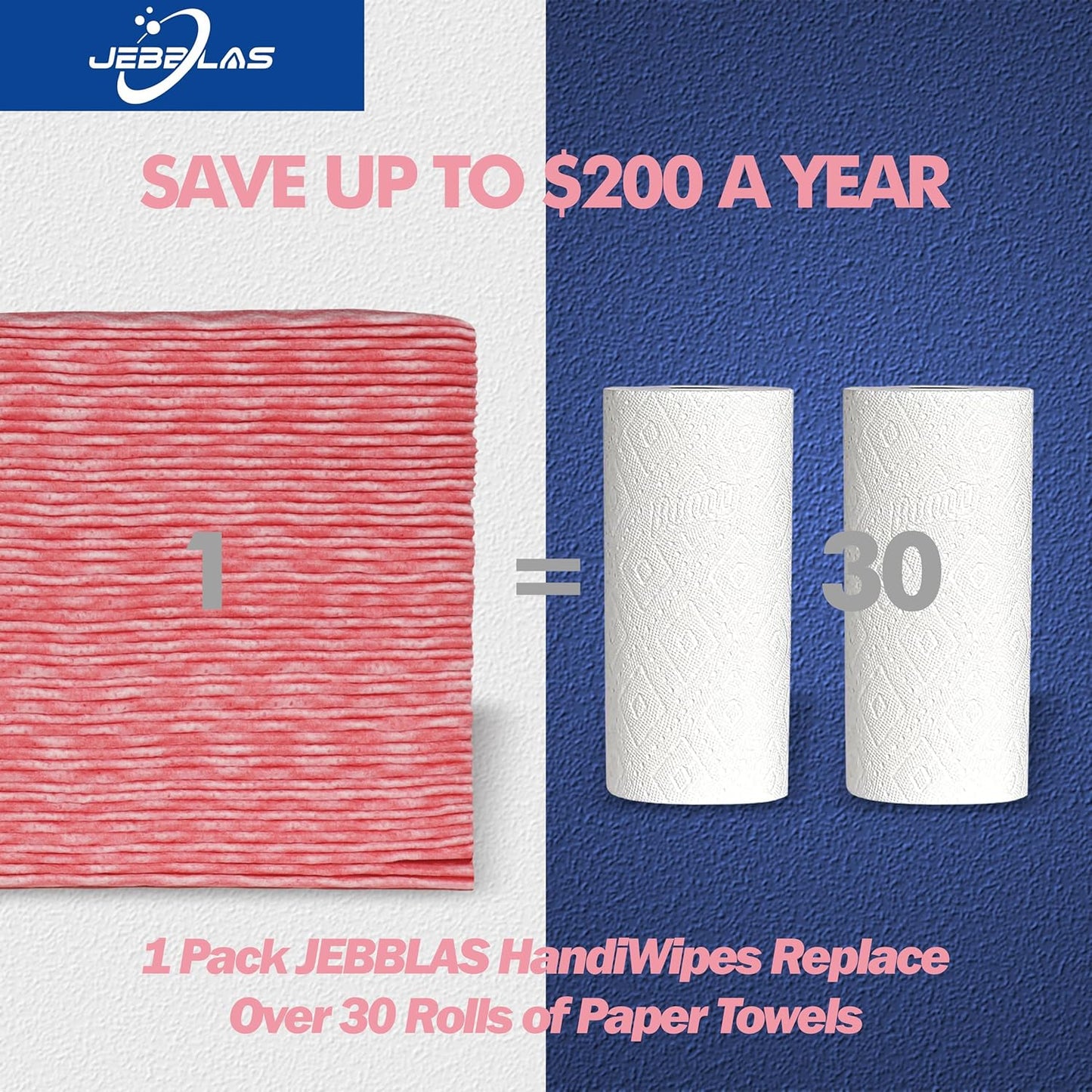 JEBBLAS Handi Wipes Reusable Cloths Dry Cleaning Cloths Dish Towel Kitchen Towel Handy Cleaning Wipes,Pack of 50, Red