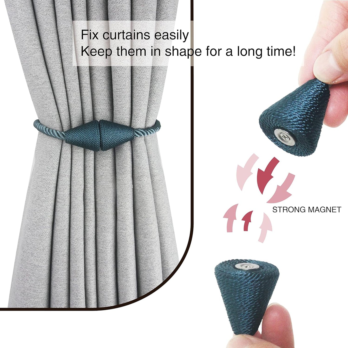 4 Pack Magnetic Curtain Tiebacks Rope Modern Handmade Curtain Tie Backs Decorative Drapes Weave Holdbacks for Window Décor, Blue