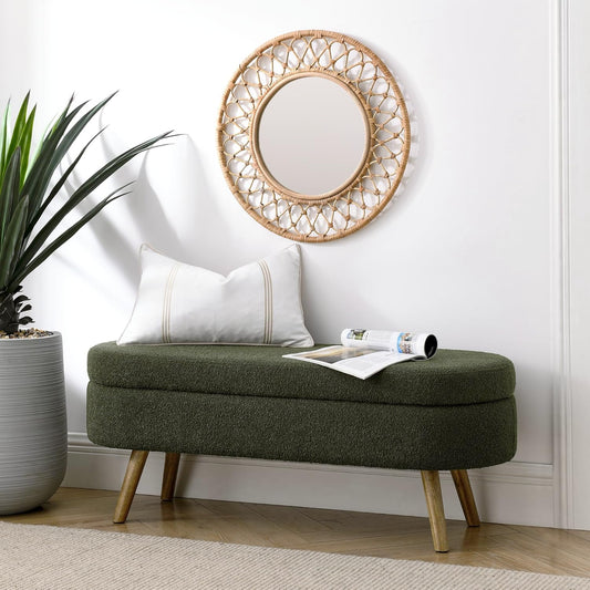Storage Bench, 43" Storage Ottoman Bench, Shoe Storages Benches for Bedroom, Upholstered Entryway Benches with Seating, Rubber Wood Legs for Bedroom, Living Room, Entryway, Bed Side, Green
