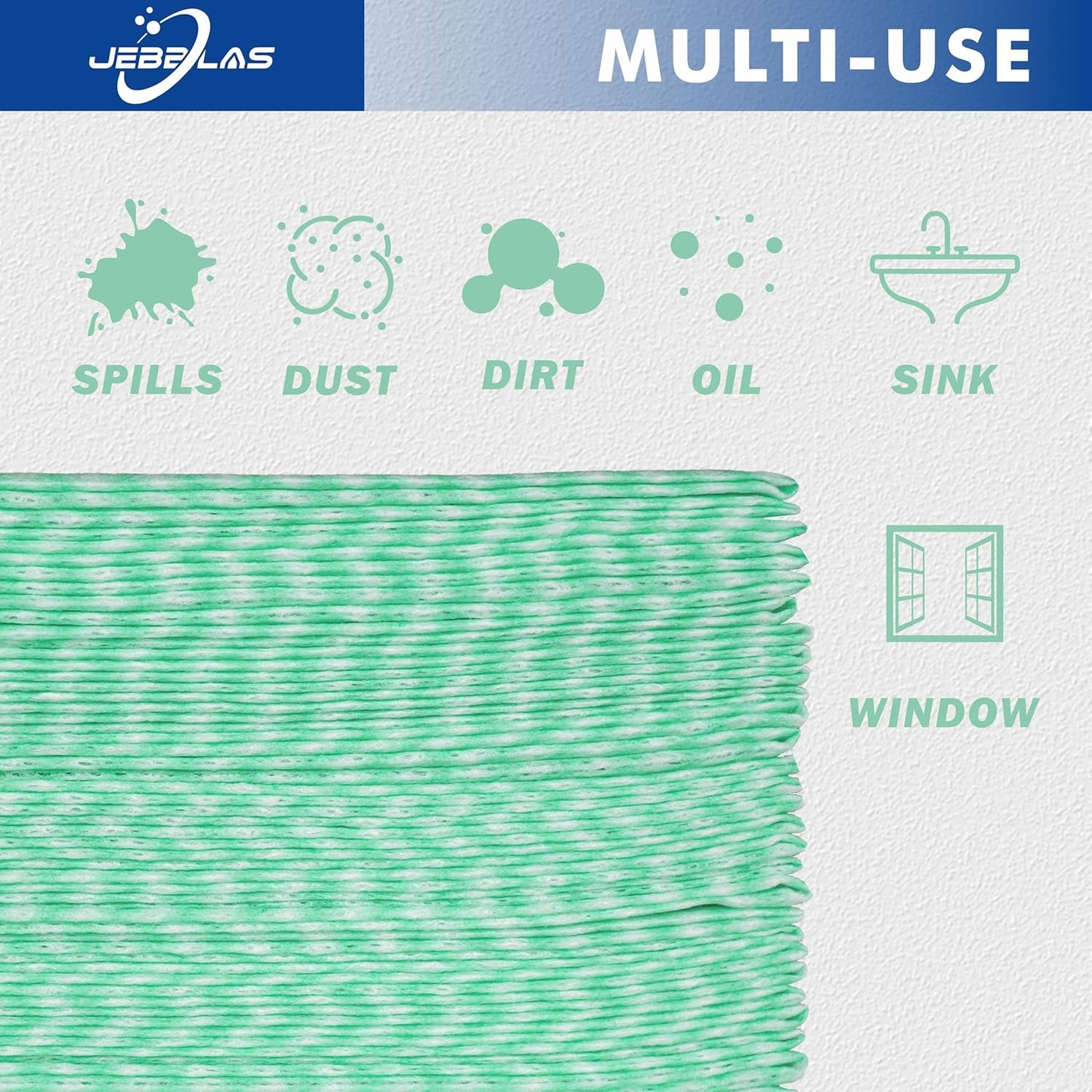 JEBBLAS 100Pack Reusable Cleaning Cloths 11.8‘’x11.8‘’ Handi Wipes Reusable Cloths Dry Cleaning Cloths Dish Towel Dish Cloths for Kitchen, Green