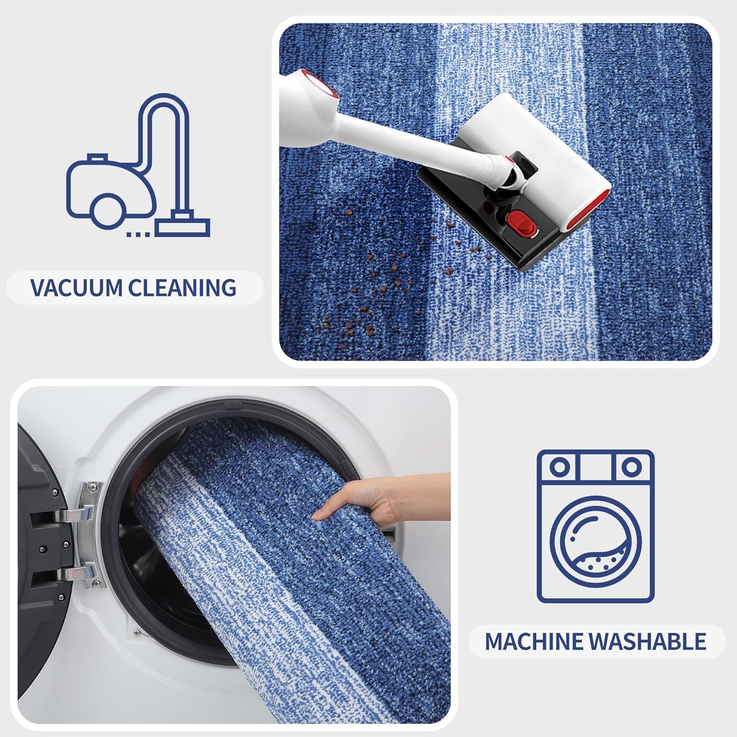 Kitinjoy Indoor Outdoor Door Mat, 30x17 Non-Slip Absorbent Dirt Trapper, Low-Profile Washable Inside Entrance Front Floor Mat, Sturdy Soft Entry Doormats for Entryway, Navy Blue