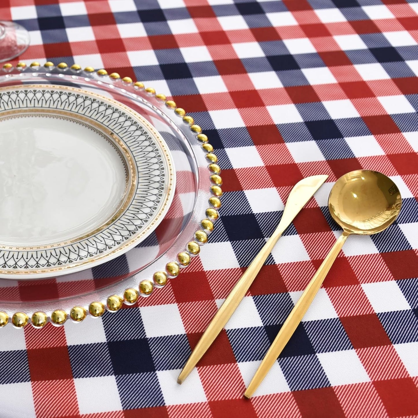 Waterproof Plaid Tablecloth Fabric - Round 50 Inch Classic Gingham Checker Table Cloth for Indoor/Outdoor Use - Buffalo Table Cover for Picnics, BBQs, and Parties