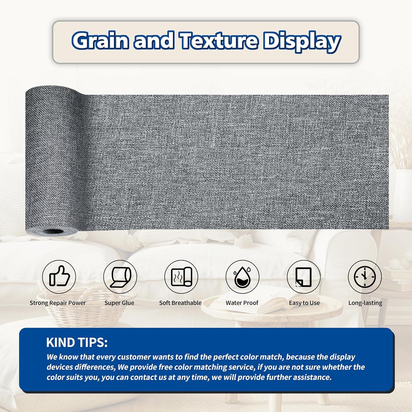 KING MOUNTAIN Linen Repair Patches, Self-Adhesive Fabric Patches, 4 X 63 inch Extra Size, Multi Color, Can be Used for Sofa Repair and Linen Clothes Repair (Grey)