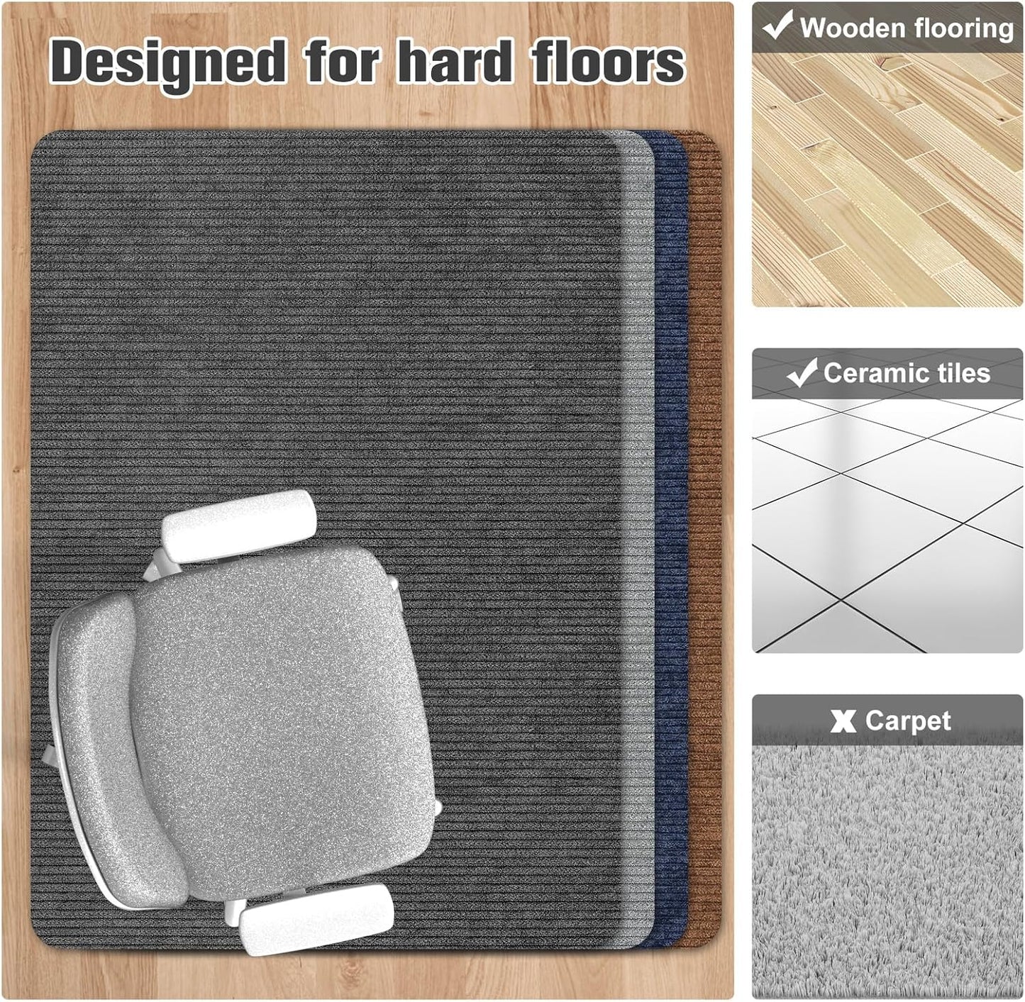 Placoot Desk Chair Mat for Hardwood Floor & Tile 55"x35" Office Chair Mat for Rolling Chairs Large Anti-Slip-Recyclable Material Computer Chair Mat Rug for Office/Home