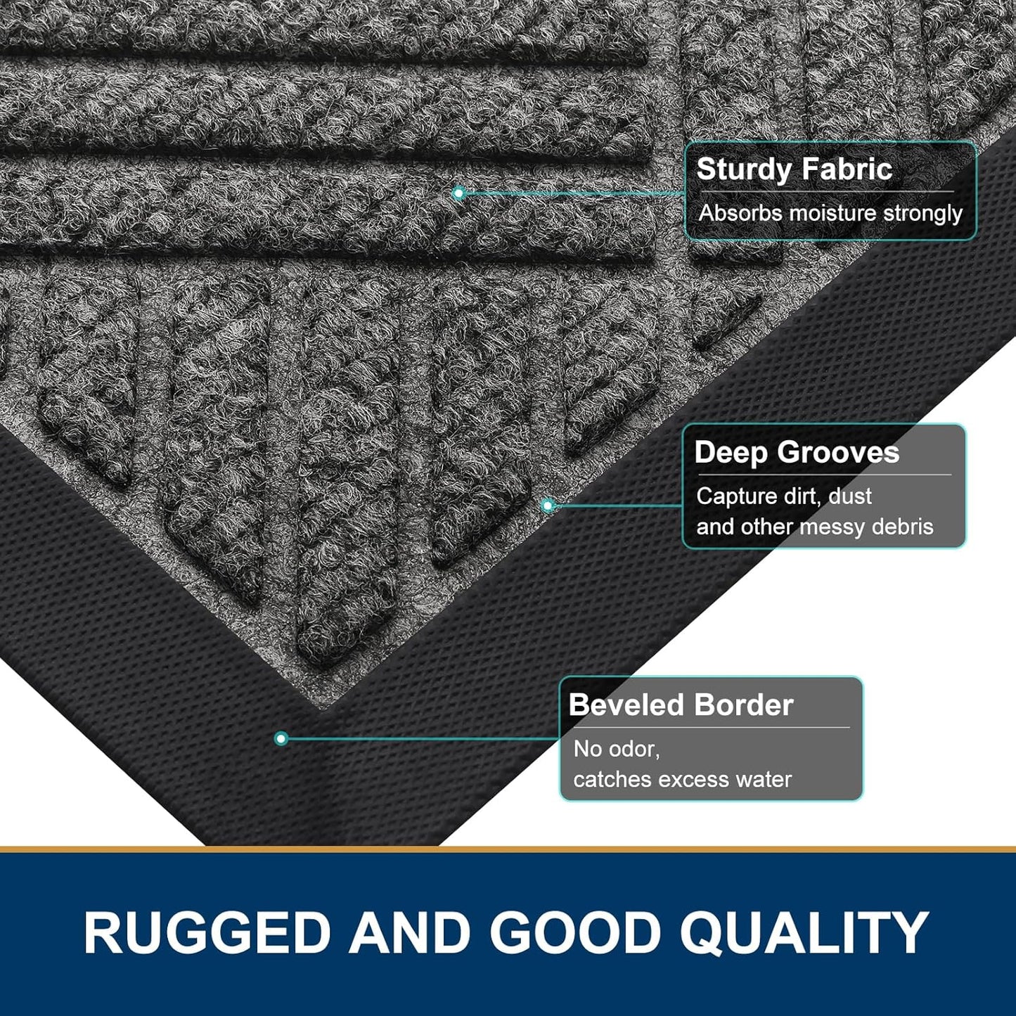 Smiry Front Door Mat Outside Entrance, Heavy Duty Outdoor Indoor Natural Rubber Doormat, Non Slip, Trap Dirt and Moisture, Easy Clean, Low Profile Patio Porch Entryway Mat, 29.5x17, Mix Black