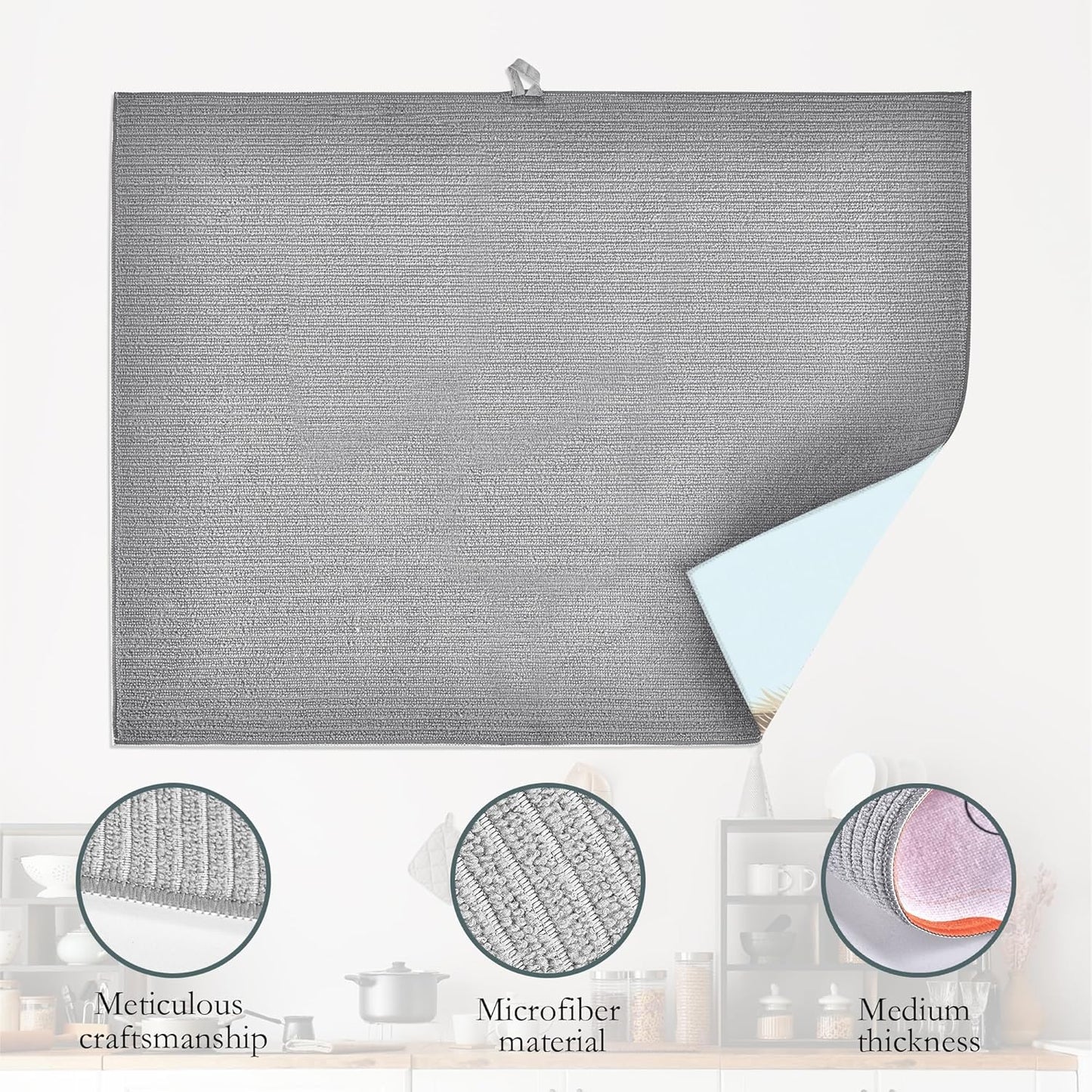 Cute Cat Dish Drying Mat for Kitchen Counter Decor,Watercolor Dish Drying Rack Pad Absorbent Reversible Microfiber for Coffee Tableware Sink Countertop 18x24 Inch