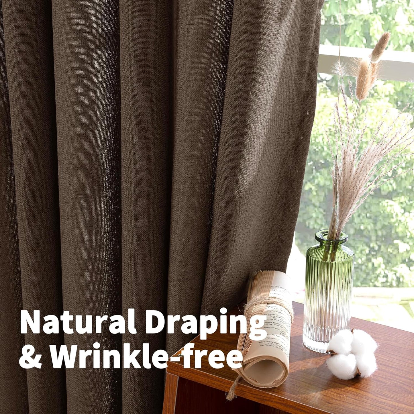 YoungsTex Brown Linen Curtains 40 Inch Length for Small Window, Chocolate Light Filtering Drapes with Rod Pocket Back Tab for Bathroom Kitchen Window, 30 x 40 Inch, 2 Panels