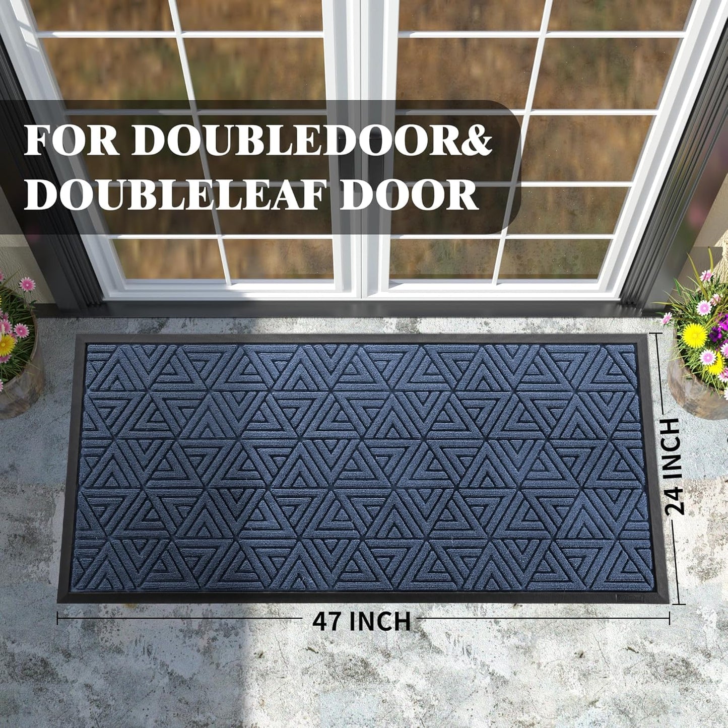 Yimobra Large Door Mat 47x24, All-Weather Waterproof Non-Slip Welcome Matt Outdoor, Heavy Duty Non Slip Doormat for Entryway for Patio and Garage Indoor, Easy Clean, Blue