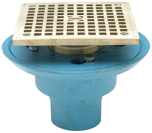 Zurn FD2254-NH2-S5 No-Hub Square Shower Drain with 5" Square Nickel Head Assembly, 2"