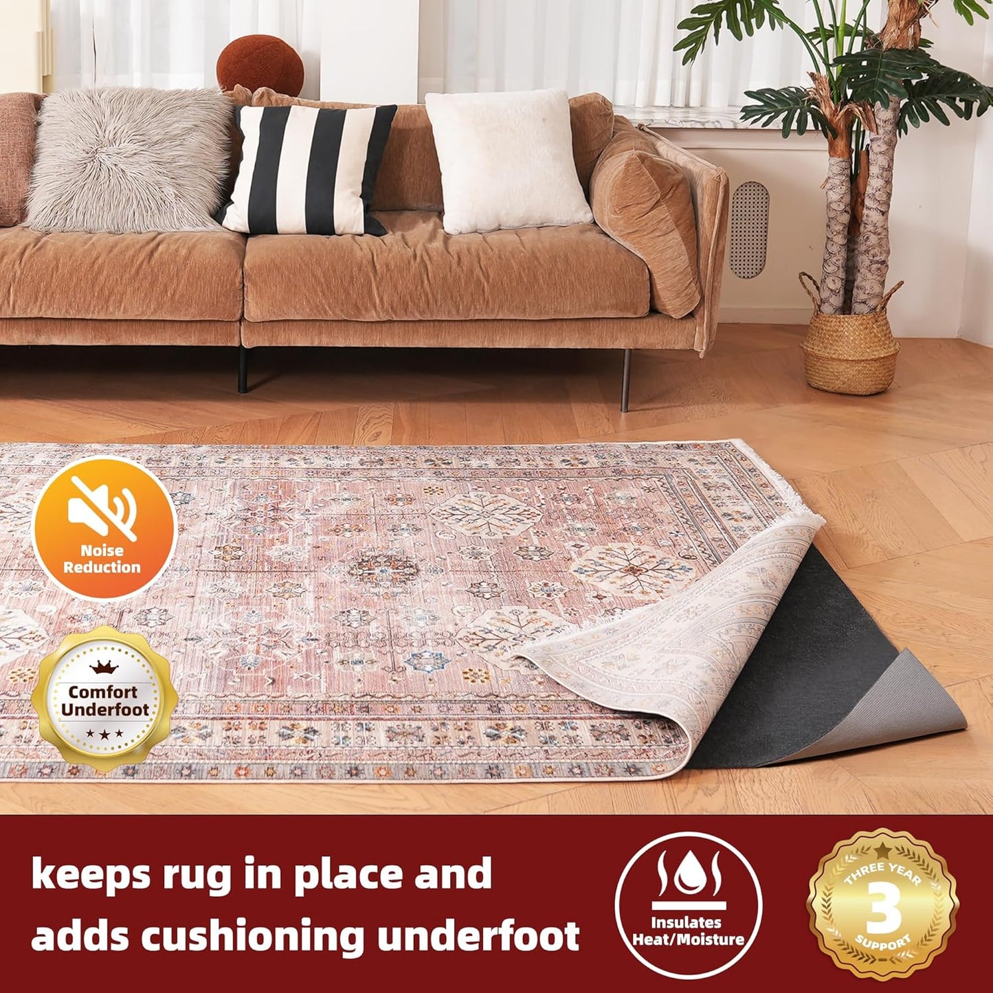 BAGAIL Felt and Natural Rubber Backing Rug Pads 1/4” Thick, Round 4 Ft Non Slip Carpet Gripper Keep Rugs in Place, Under Area Rug Protective Cushioned Pads, Carpet Runners, Hardwood Floors Protection