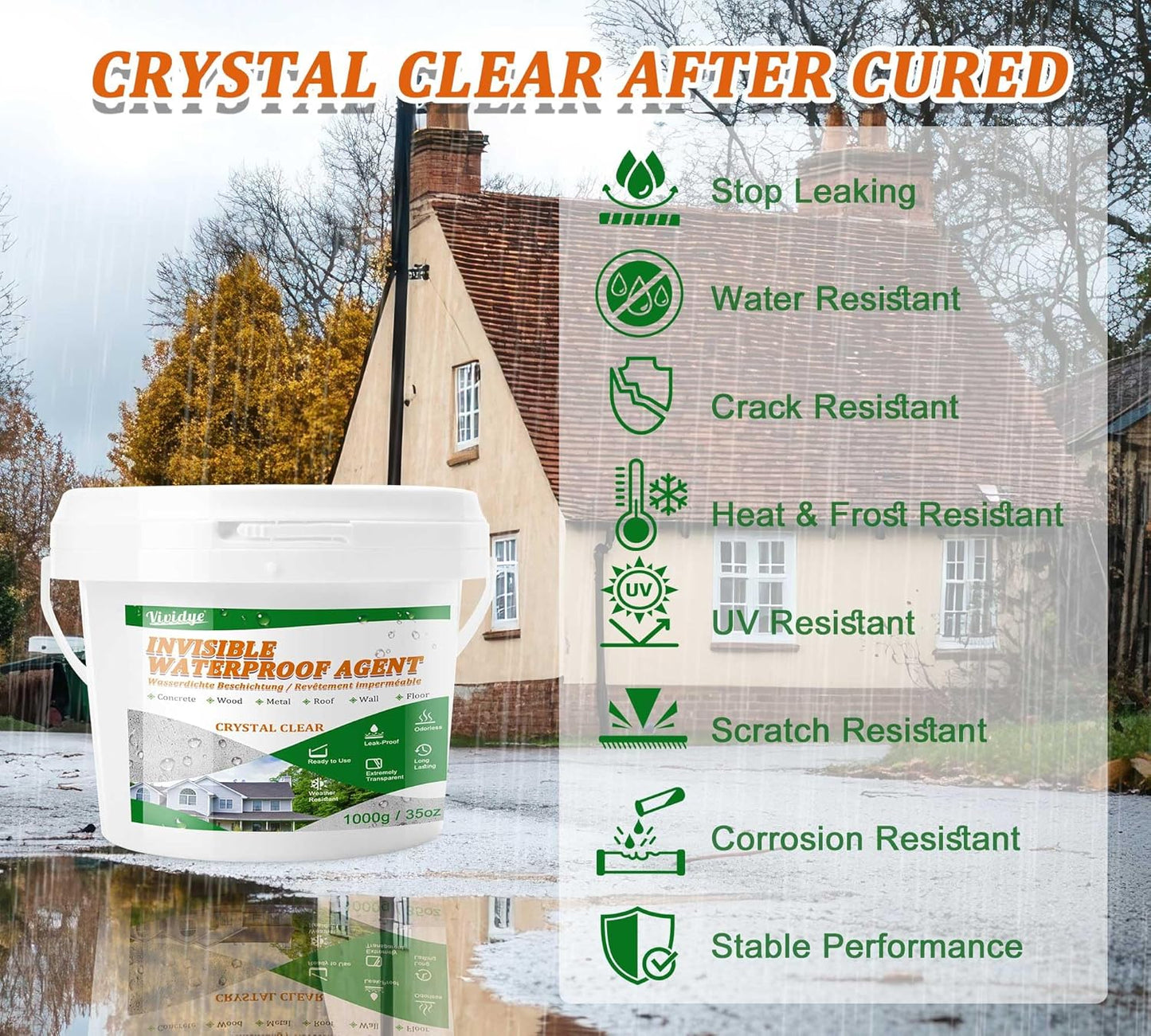 Waterproof Sealant 35oz, Transparent Waterproof Coating for Roof, Floor, Bathroom, Wall, Window, Concrete, Invisible Water Proof Agent for Repairing Leaks, Indoor & Outdoor Waterproofing Adhesive