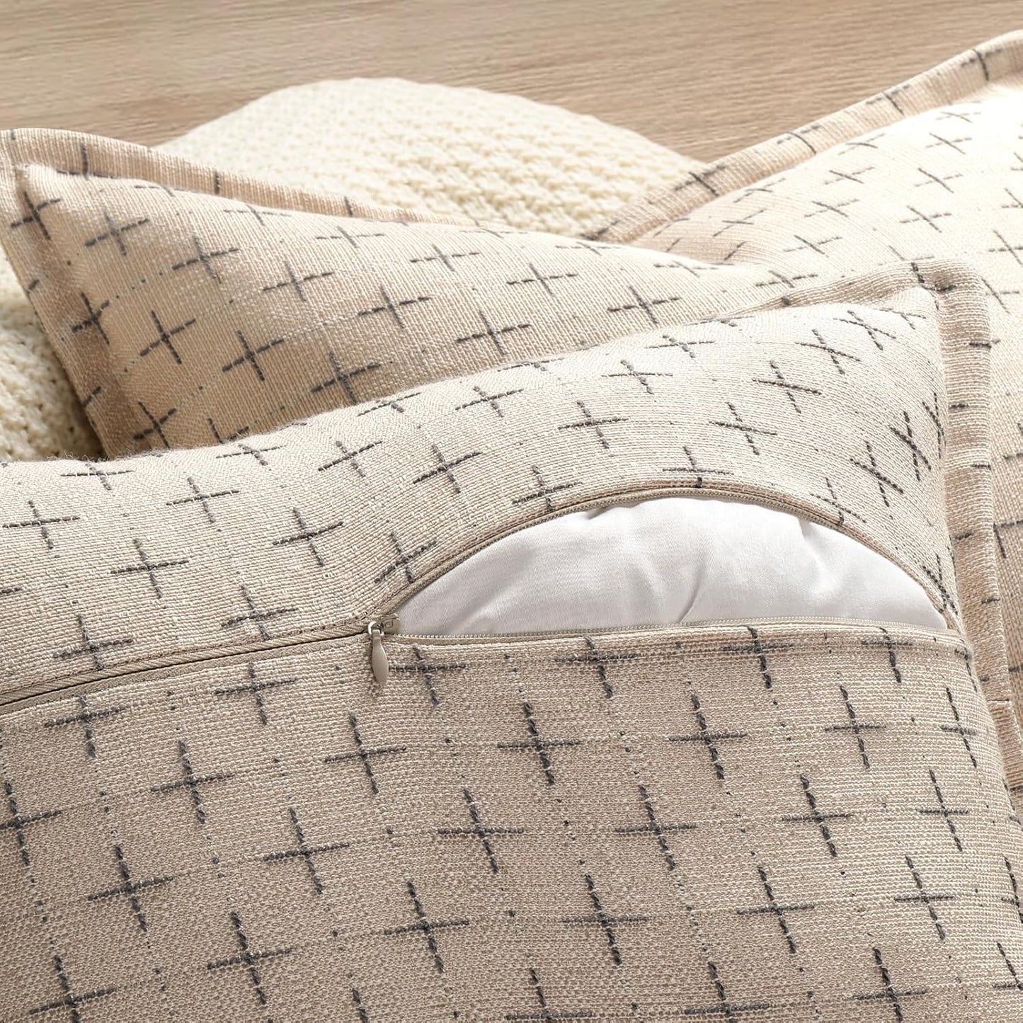 ZWJD Pillow Covers 26x26 Set of 2 Soft Polyester Textured Pillow Covers with Stylish Flange Edge Cozy Farmhouse Throw Pillows for Couch Bed Sofa Living Room