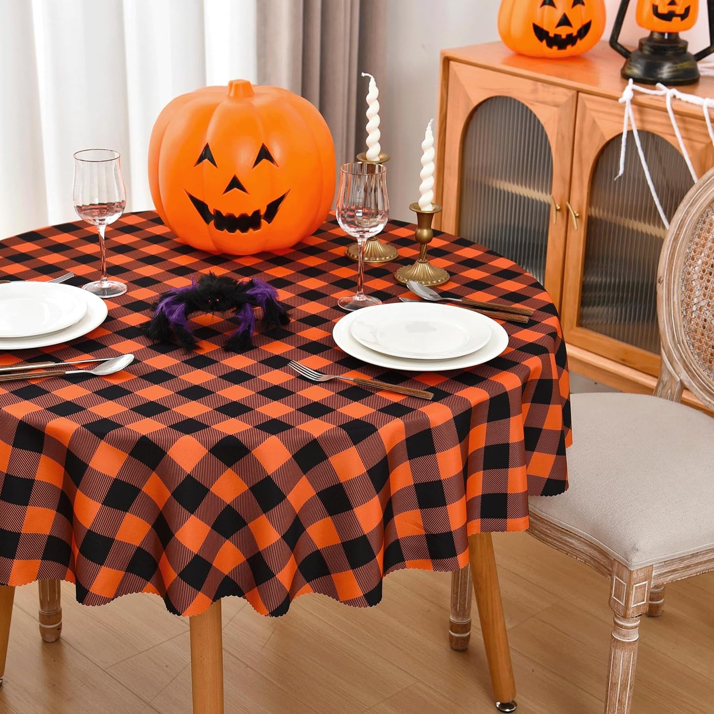 Waterproof Plaid Tablecloth Fabric - Round 58 Inch Classic Gingham Checker Table Cloth for Indoor/Outdoor Use - Buffalo Table Cover for Picnics, BBQs, and Parties