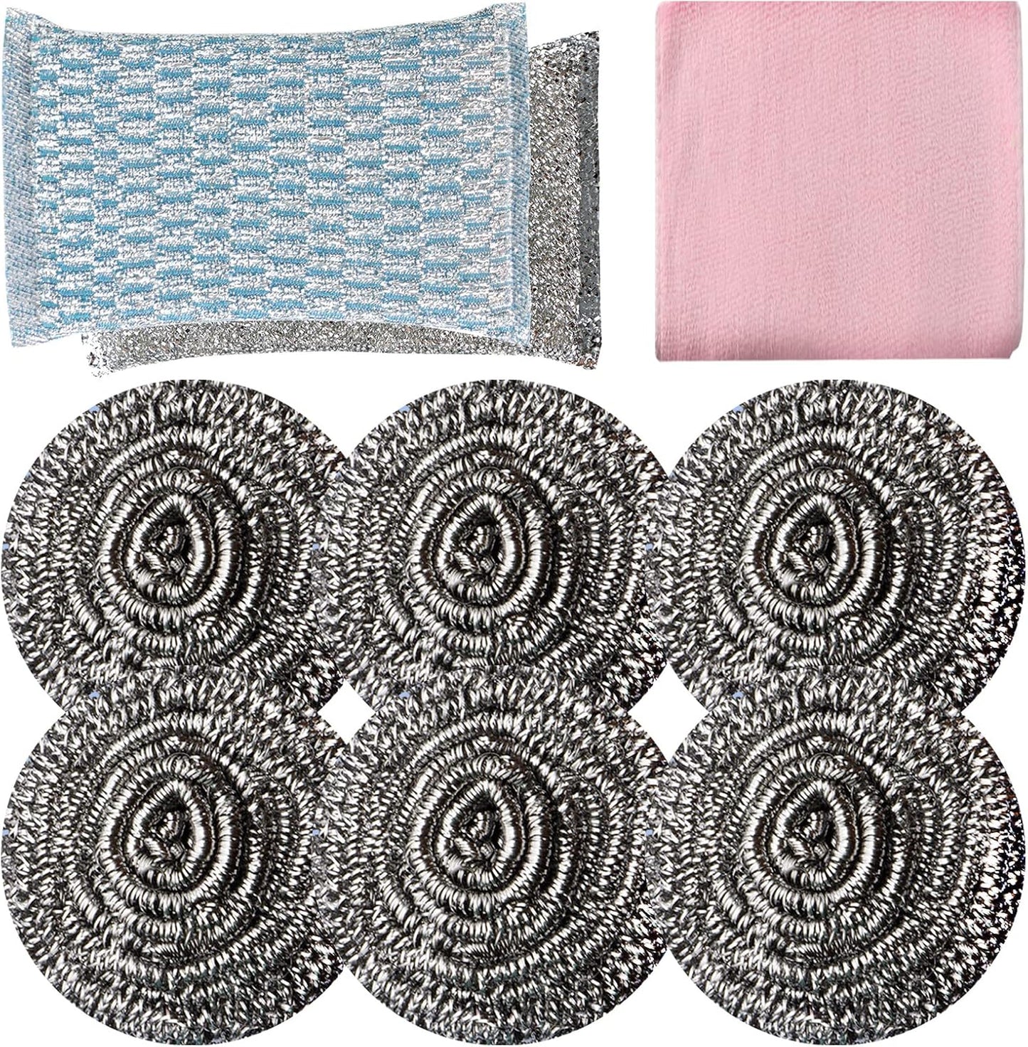 6pcs Stainless Steel Scrubber 2pcs Heavy Duty Scrub Sponges 1pcs Dish Clean Towel for Kitchens Bathroom and More