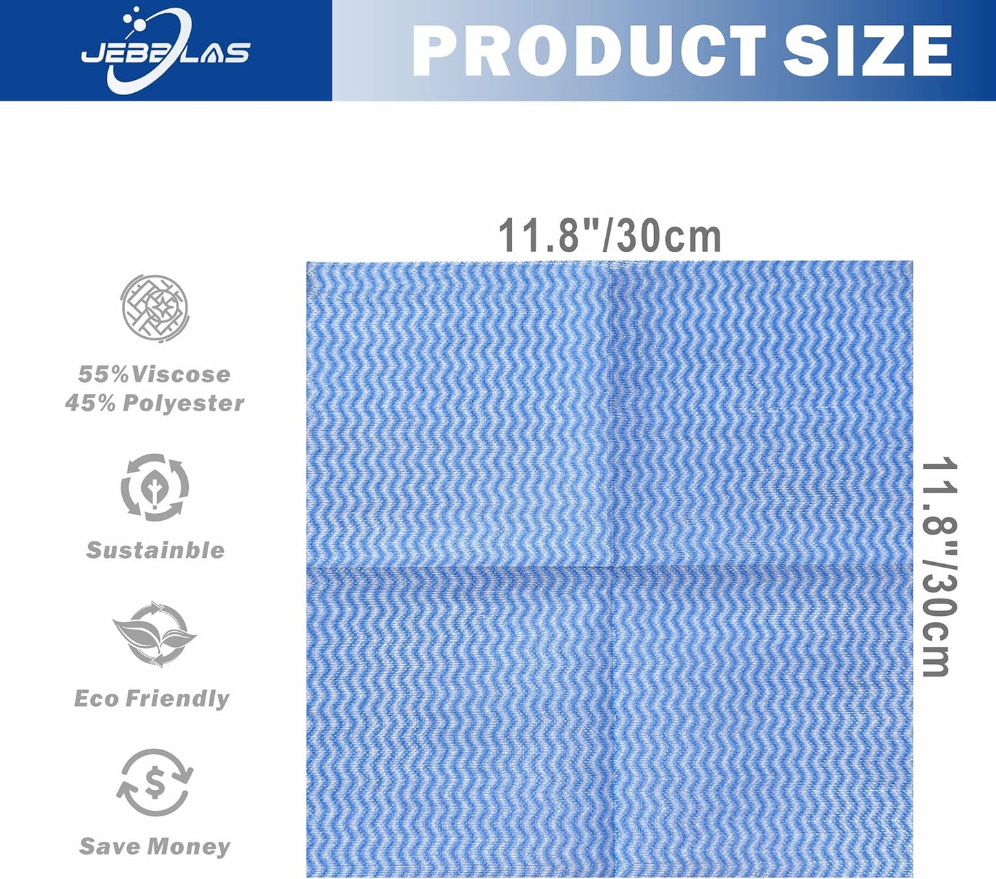 JEBBLAS Handi Wipes Reusable Cloths Dry Cleaning Cloths Dish Towel Kitchen Towel Handy Cleaning Wipes,Pack of 50, Blue