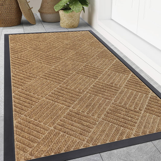Smiry Front Door Mat Outside Entrance, Heavy Duty Outdoor Indoor Mat, Natural Rubber Doormat, Non Slip, Trap Dirt and Moisture, Easy Clean, Low Profile Patio Porch Entryway Mat, 59x35, Coffee