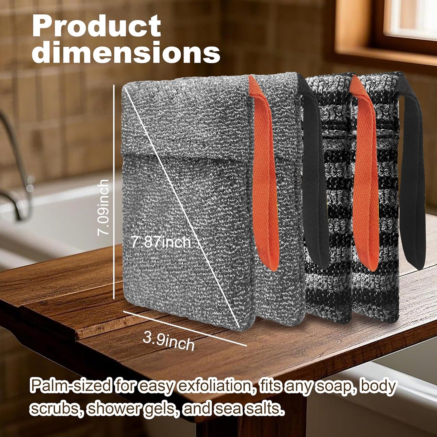 4 Pack Soap Bag Different Roughness Deep and Gentle,Bar Soap Pouch Saver Pocket,Exfoliating Body Scrubber Shower Bath Sponge Loofah (Grey)