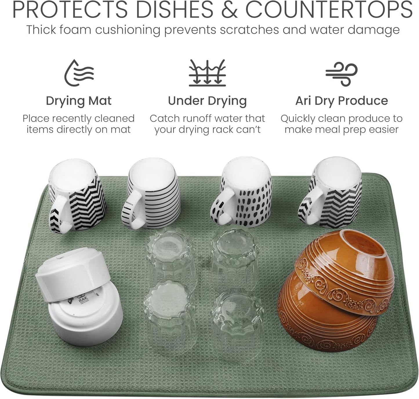 Bellemain XXL Dish Mat Microfiber Dish Drying Mat, Super absorbent (Green, 16" x 18")