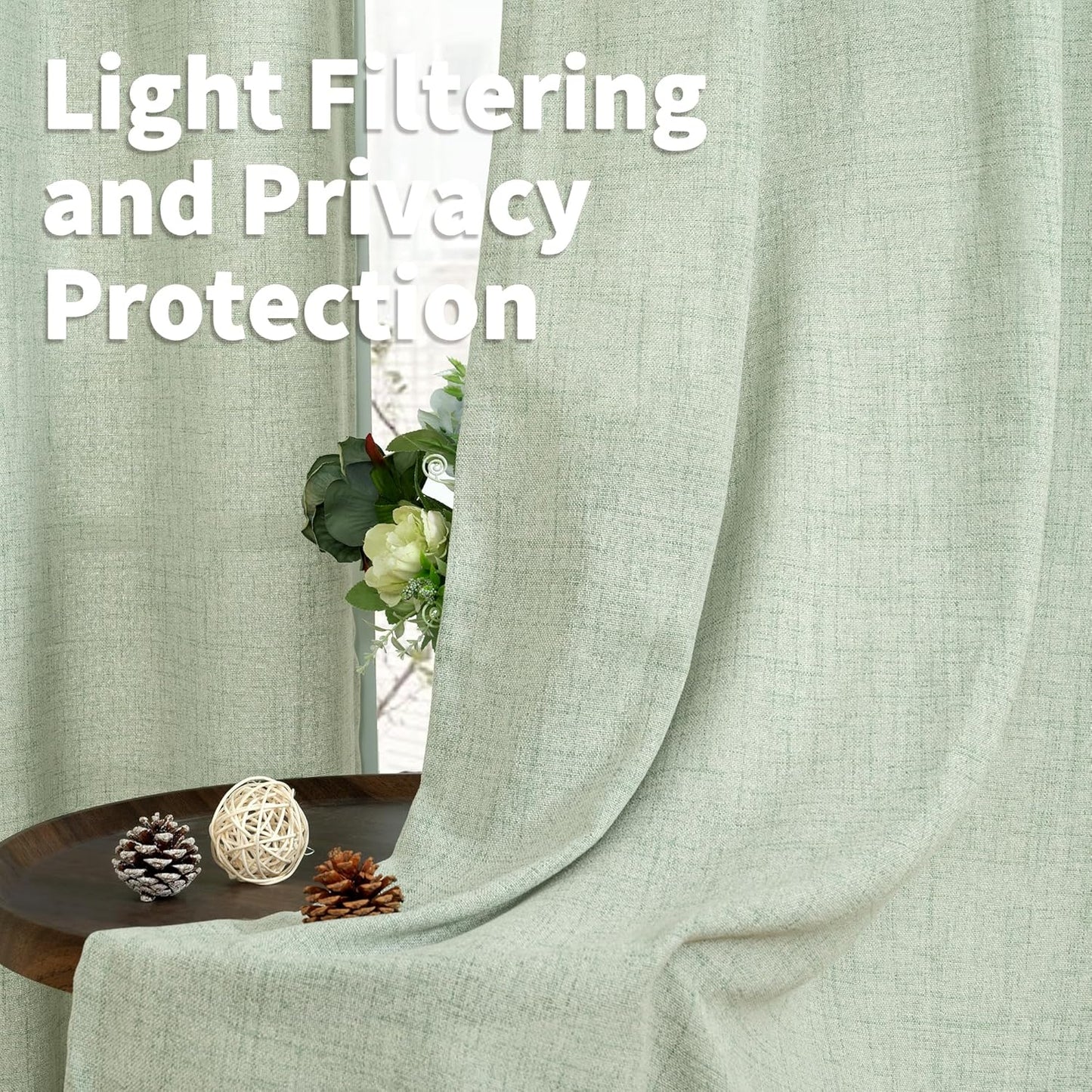 YoungsTex Sage Green Curtains 72 Inch Length for Living Room, Semi Sheer Linen Drapes Light Filtering with Back Tab Rod Pocket for Bedroom Farmhouse Spring Decor, 42 X 72 Inch, 2 Panels