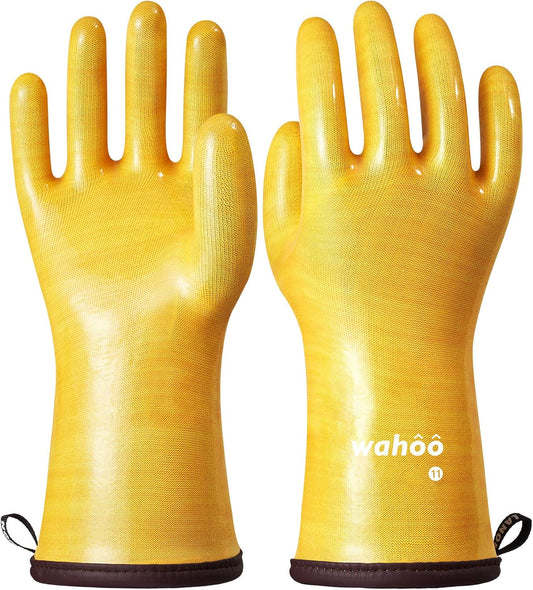 LANON Protection wahoo Liquid Silicone Smoker Oven Gloves, Food-Contact Grade, Heat Resistant Gloves for Cooking, Grilling, Baking, Yellow, XXL/11