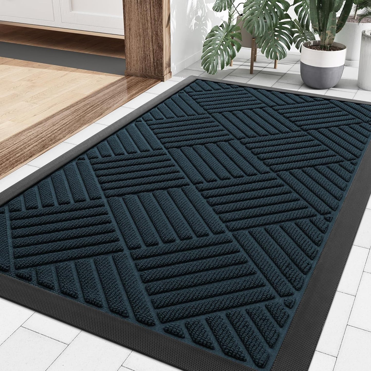 Smiry Front Door Mat Outside Entrance, Heavy Duty Outdoor Indoor Mat, Natural Rubber Doormat, Non Slip, Trap Dirt and Moisture, Easy Clean, Low Profile Patio Porch Entryway Mat, 29.5x17, Lake Blue