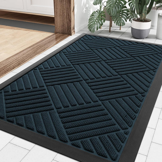 Smiry Front Door Mat Outside Entrance, Heavy Duty Outdoor Indoor Mat, Natural Rubber Doormat, Non Slip, Trap Dirt and Moisture, Easy Clean, Low Profile Patio Porch Entryway Mat, 29.5x17, Lake Blue