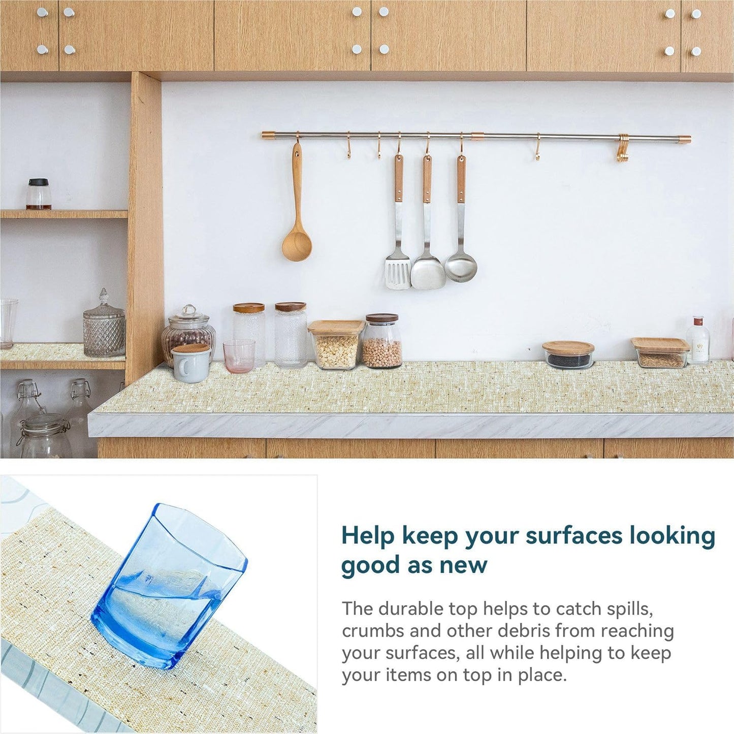 Durable Non-Adhesive Shelf Liners - 12x60 Inch, Beige, Waterproof, Anti-Slip for Cabinets