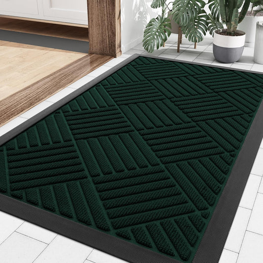 Smiry Front Door Mat Outside Entrance, Heavy Duty Outdoor Indoor Mat, Natural Rubber Doormat, Non Slip, Trap Dirt and Moisture, Easy Clean, Low Profile Patio Porch Entryway Mat, 29.5x17, Dark Green