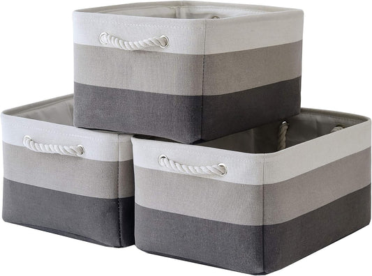 Large Storage Baskets for Shelves, Fabric Baskets for Organizing, Collapsible Storage Bins for Closet, Nursery, Clothes, Toys, Home & Office [3-Pack, Gray Gradient]