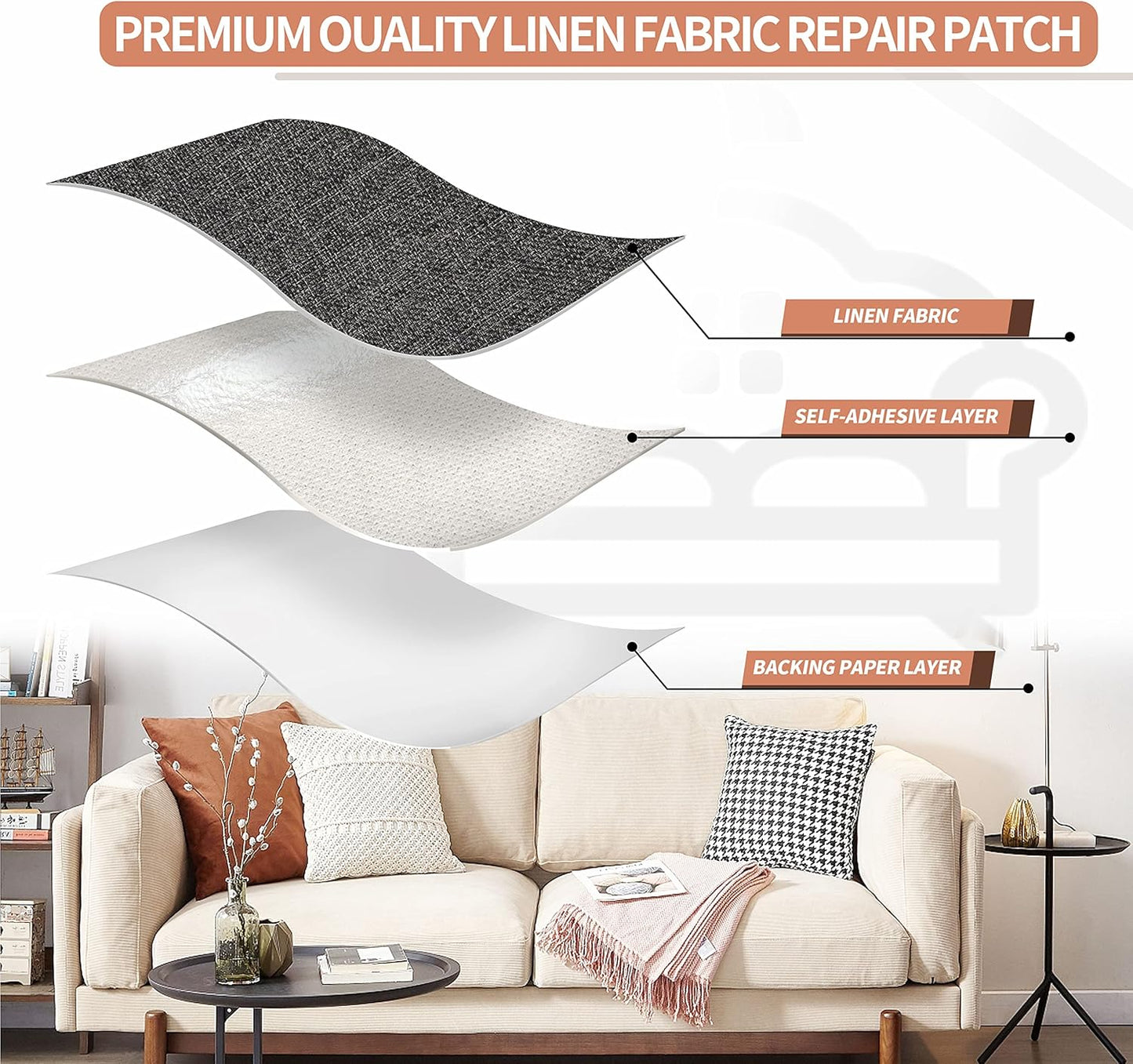 KING MOUNTAIN Fine Linen Repair Patches, Self-Adhesive Linen Fabric Patches, 12X40 inch Extra Size, Multi Color, Can be Used for Linen Sofa Repair and Linen Clothes Repair(12" x 40",Dark Grey 2.0)