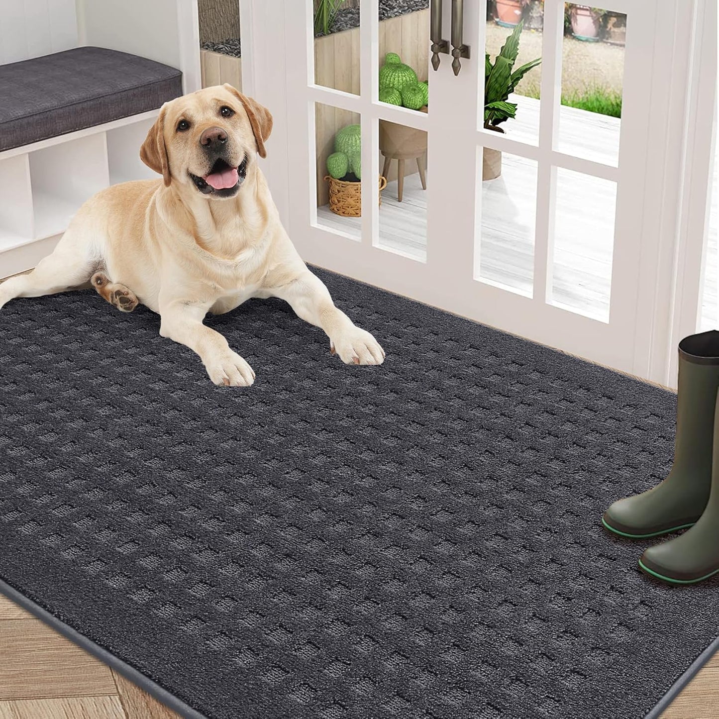 BEQHAUSE Waffle Door Mats Indoor 36"x60", Dog Mat for Muddy Paws Absorbent and Dirt Resist Floor Mats Non-Slip Washable Rugs for Entryway, Welcome Mat for Front Back Door, Muddy Wet Shoes, Dark Grey
