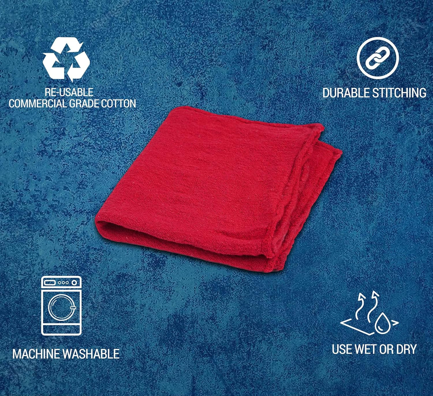 Cotton Shop Towels - Pack of 25 Cleaning Rags 12'' x 14'' - Super Soft and Absorbent Shop Rags for Cleaning House - Multipurpose Towels for Automobiles, Industries, Garage