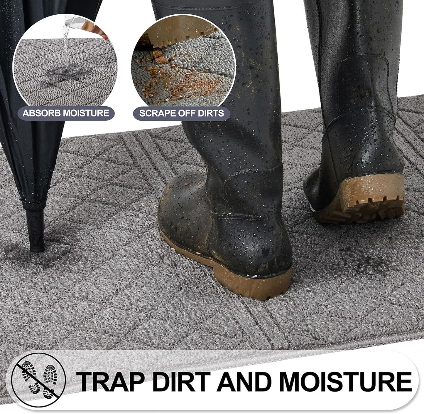 REFETONE Indoor Doormat, Front Back Door Mat 24"x36" Absorbent Rubber Backing Non Slip Door Mats, Low-Profile Resist Dirt Rugs, Machine Washable Door Rug Inside Floor Mat for Entryway, Light Grey