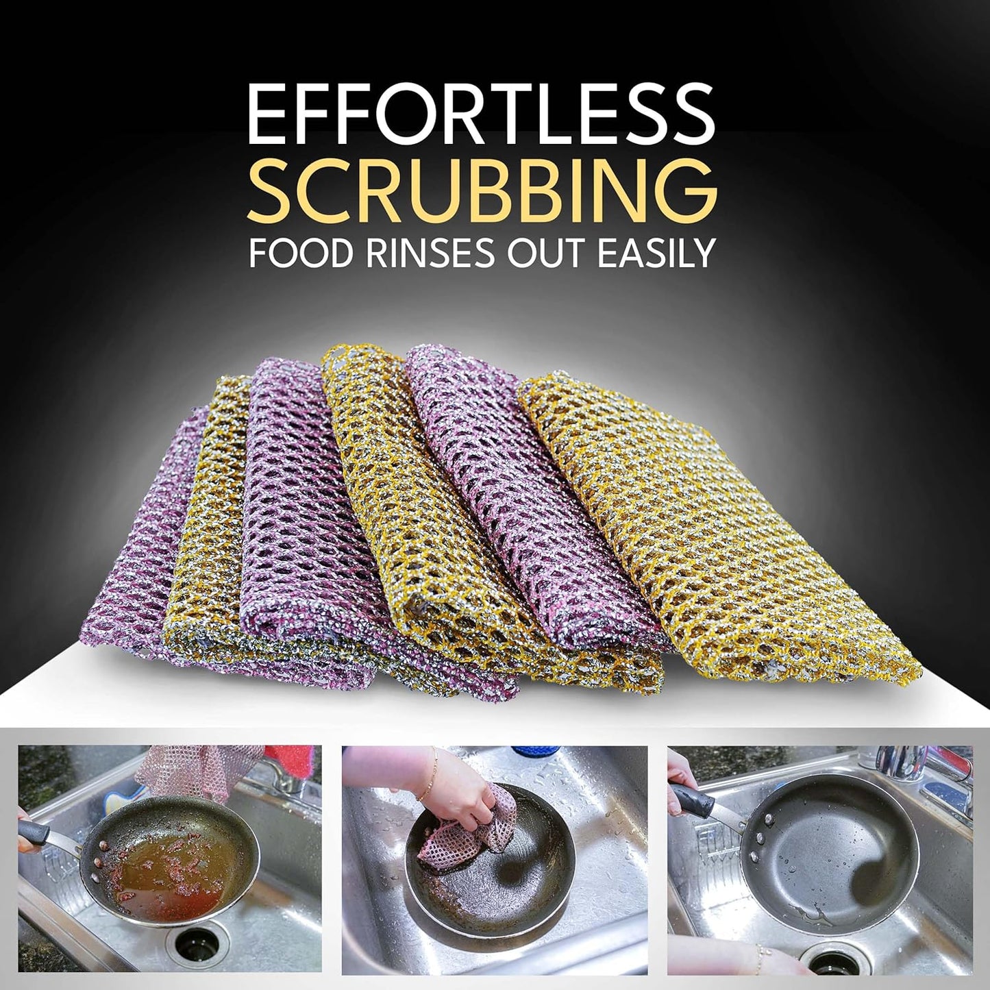 Heavy Duty Dish Scrubbers, Non-Scratch Scouring Pads - Odorless & Long Lasting Mesh Dish Cloth - Replace Sponges - Kitchen, Floor and Bathroom Usage - Made in Korea (2 Pcs)