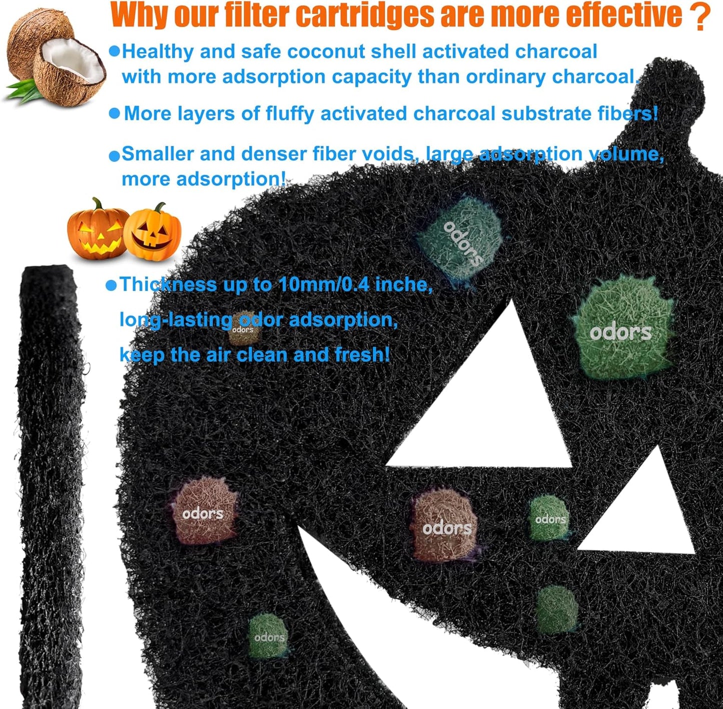 6-Pack Universal Trash Can Odor Absorbing Filters, Activated Charcoal Deodorizer for Trash Cans, Compost Buckets, Countertop and Recycle Bins (Halloween Pumpkin)