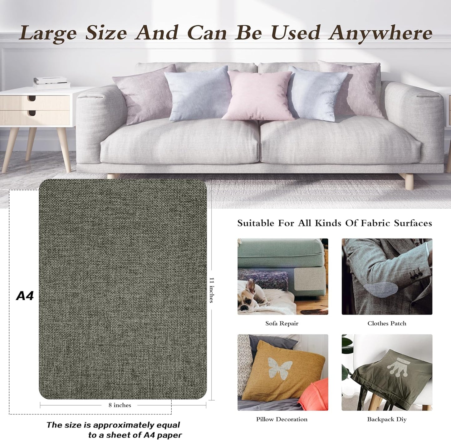 Coarse Linen Repair Patches, Self-Adhesive Linen Fabric Patches, 8X11 inch Extra Size, Multi Color, Can be Used for Linen Sofa Repair and Linen Clothes Repair(8" x 11",Dark Grey 1.0)