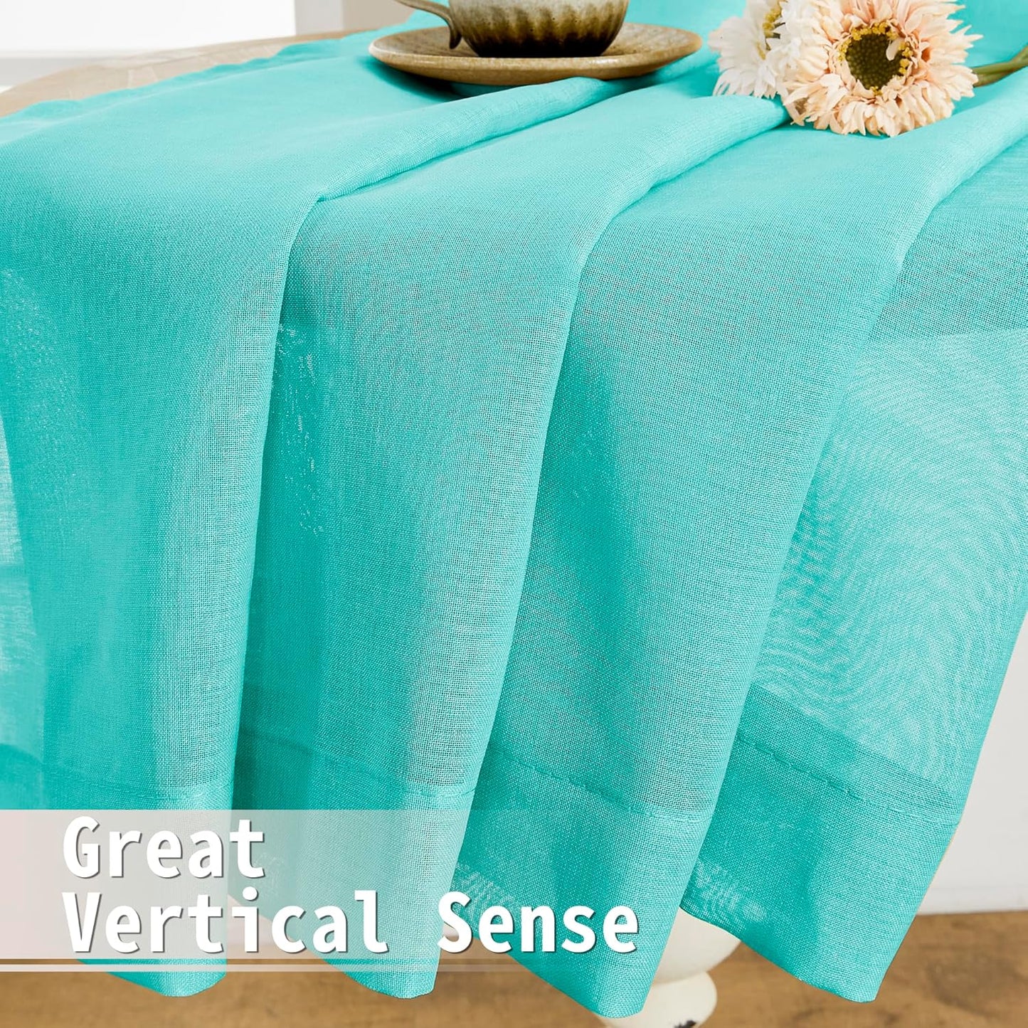 Tollpiz Short Sheer Door Curtain Closet Linen Textured Curtain Sheers Doorway Light Filtering Voile Patio Door Rod Pocket Curtains French Door, 54 x 54 inches Long, Aqua Blue, Set of 1 Panel