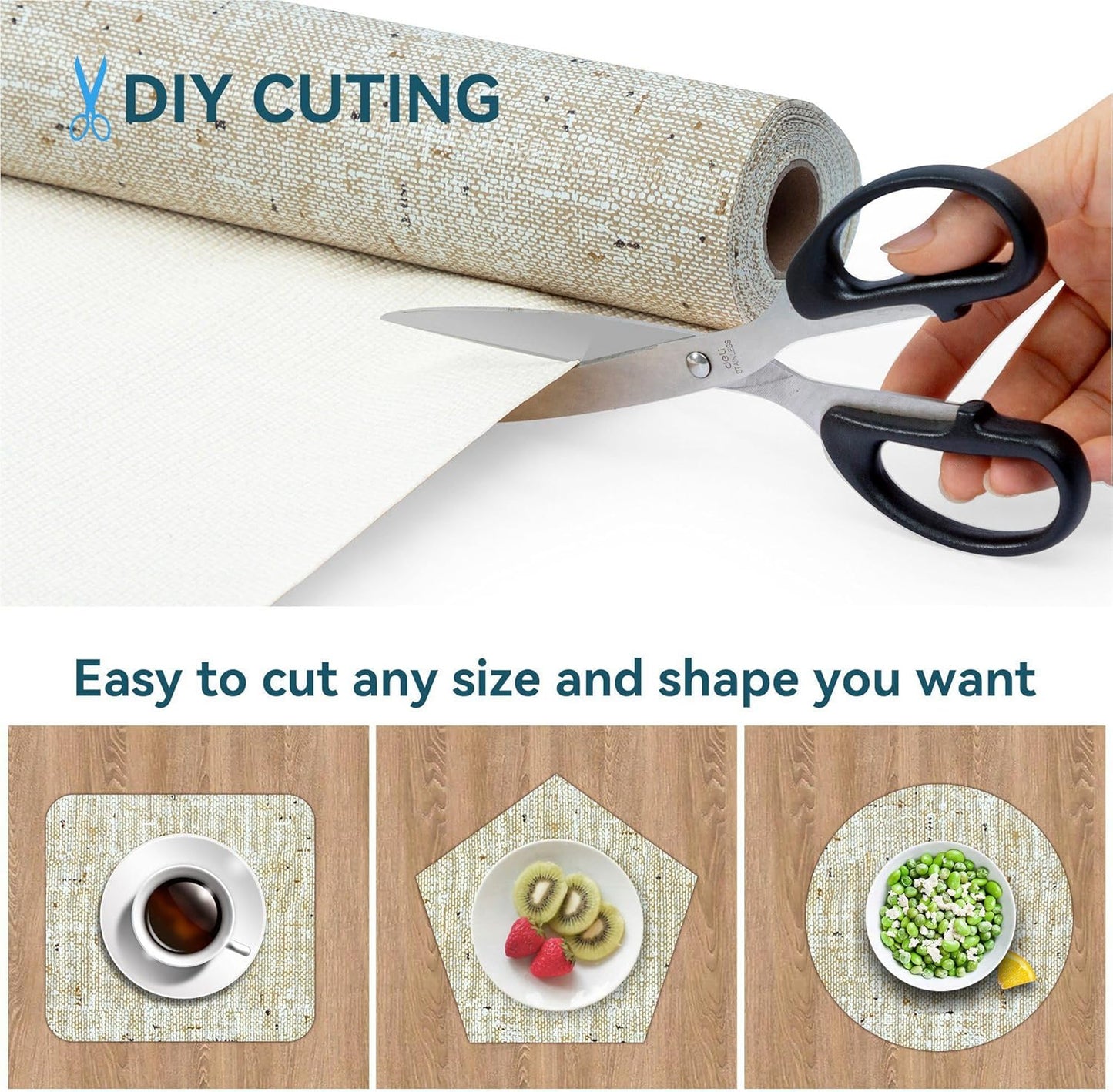 Shelf Liner Non Adhesive 18 Inch x 40 Feet Beige Kitchen Drawer Liner, Waterproof Shelf Liner Durable Anti-Slip