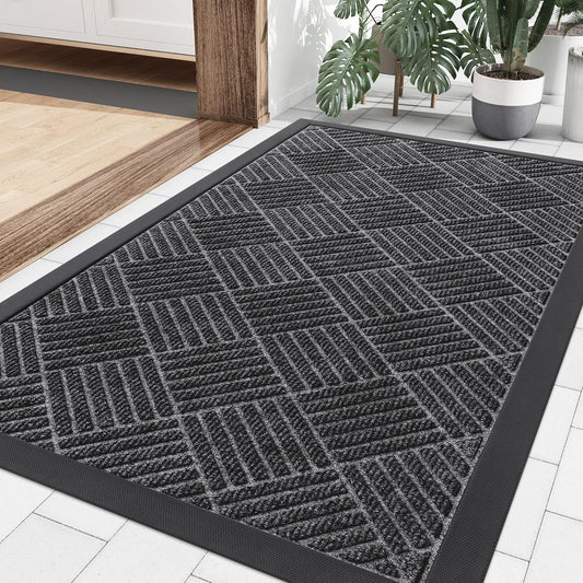 Smiry Front Door Mat Outside Entrance, Heavy Duty Outdoor Indoor Natural Rubber Doormat, Non Slip, Trap Dirt and Moisture, Easy Clean, Low Profile Patio Porch Entryway Mat, 35x23, Light Grey