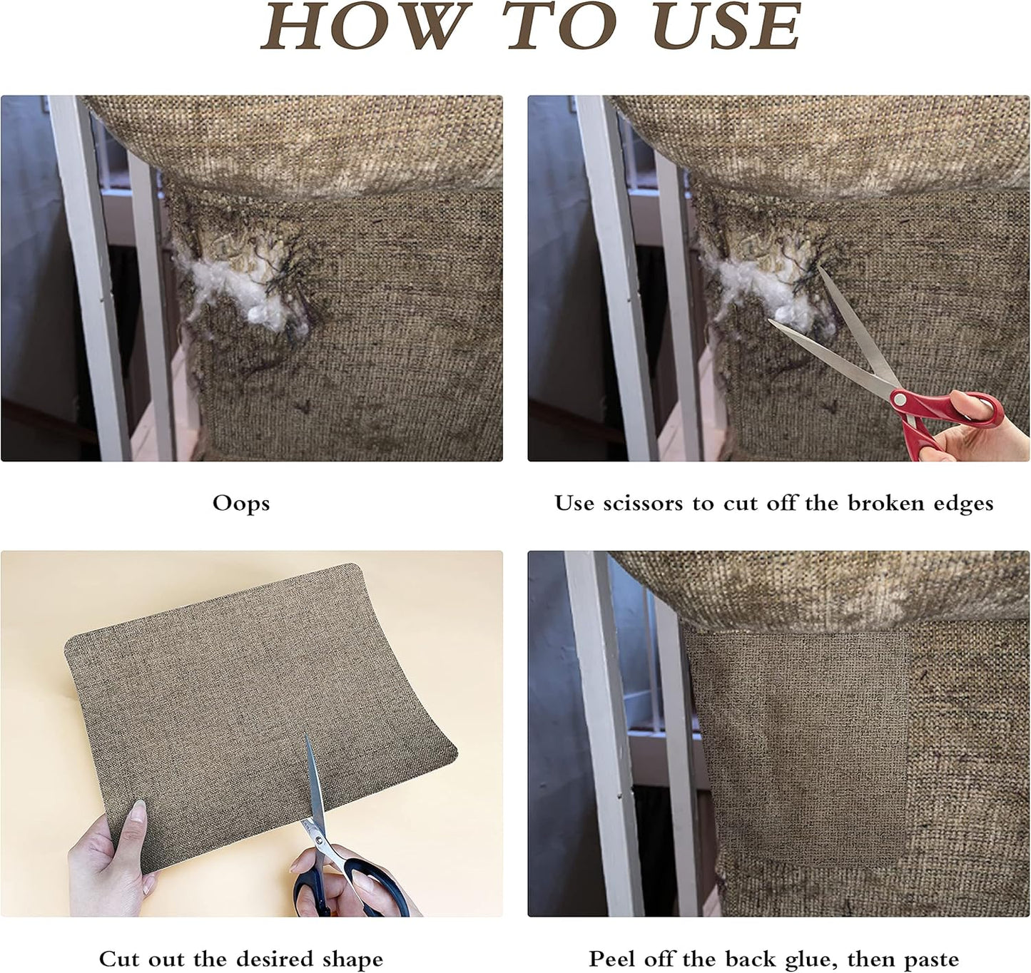 Fine Linen Repair Patches, Self-Adhesive Fabric Patches, 8x11 inch 2 PCS, Multi Color, for Sofa and Clothes Repair (Black, 8" x 11" - 2PCS)