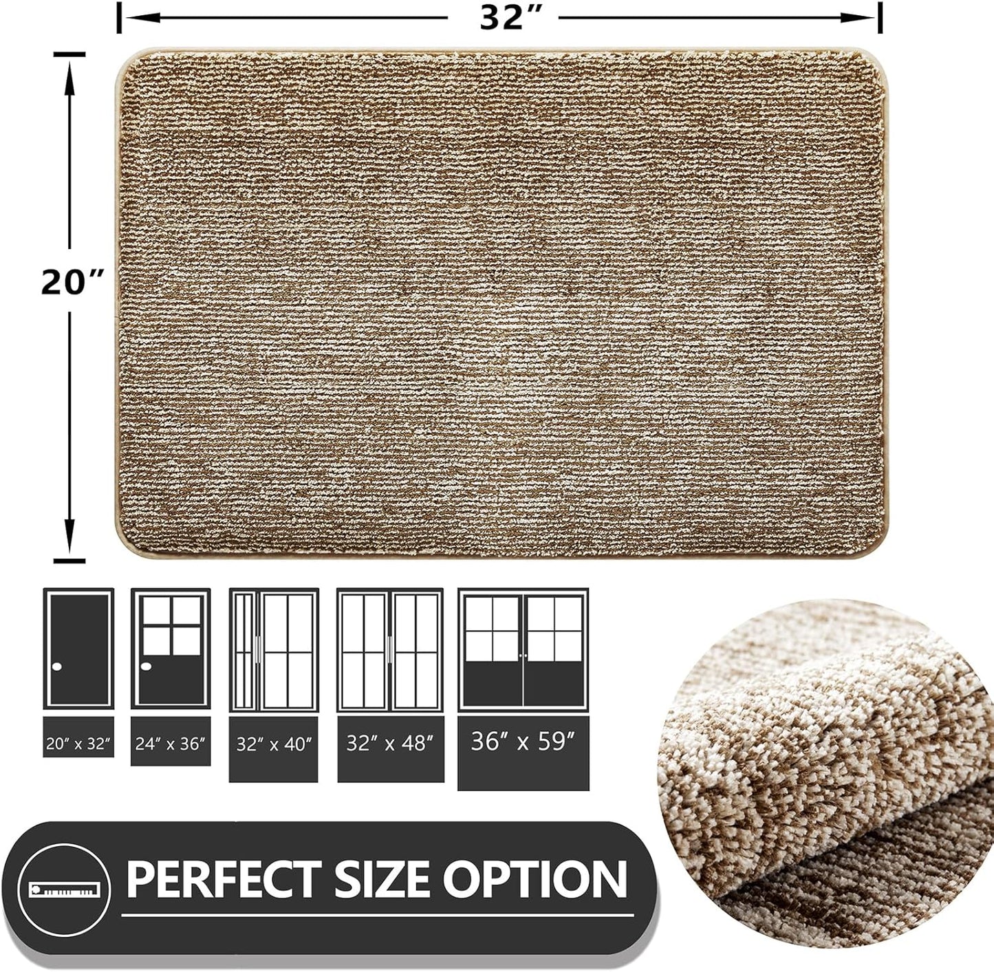 REFETONE Indoor Doormat, Front Door Mat 20"x32" Absorbent Rubber Backing Non Slip Back Door Mats, Washable Low-Profile Inside Floor Mat Door Rugs for Entryway, Resist Dirt Mud Mat for Dogs, Coffee