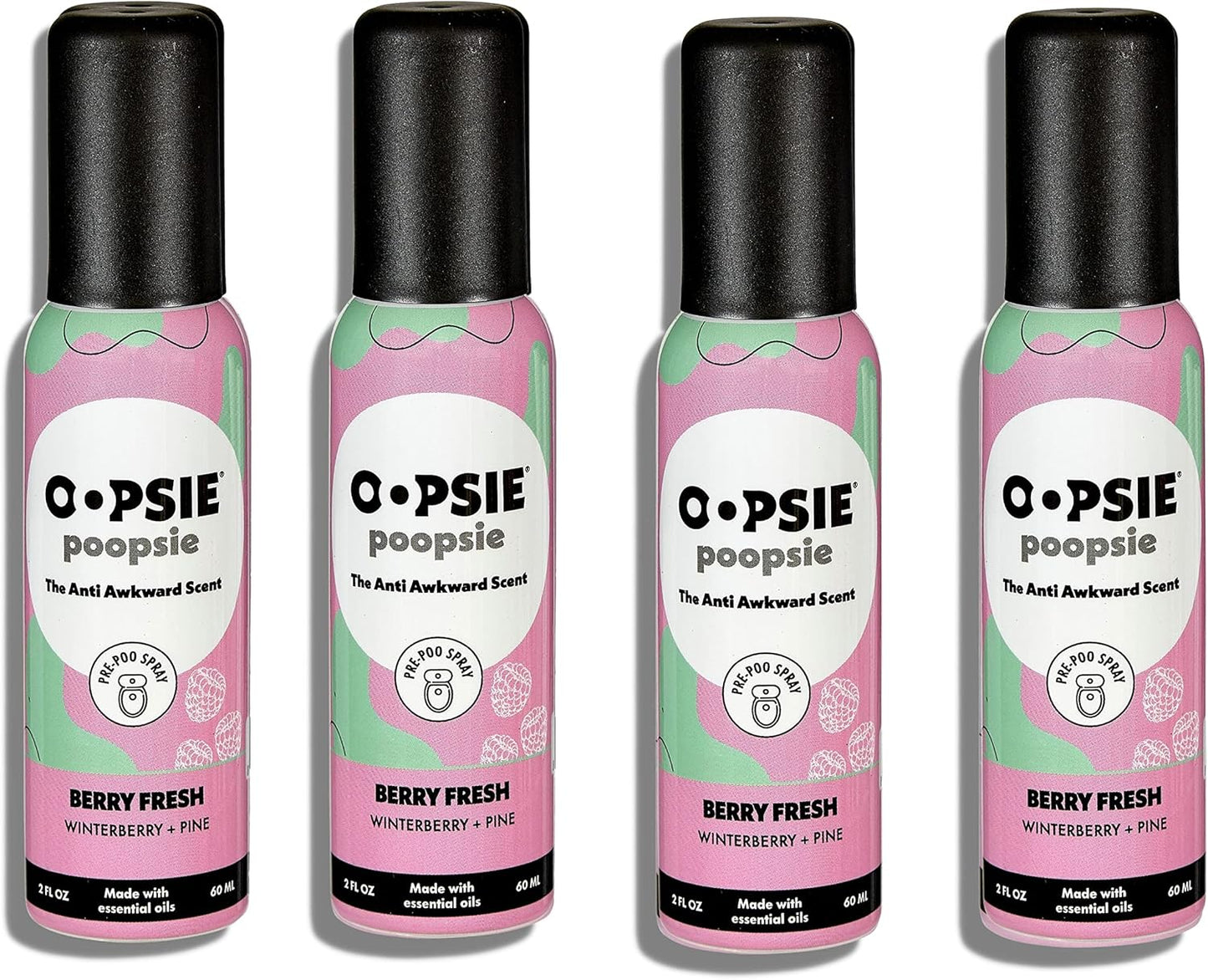 OOPSIE POOPSIE - Berry Fresh Before & After You Go Toilet Spray 2oz - Portable Odor Eliminator - 4 Pack
