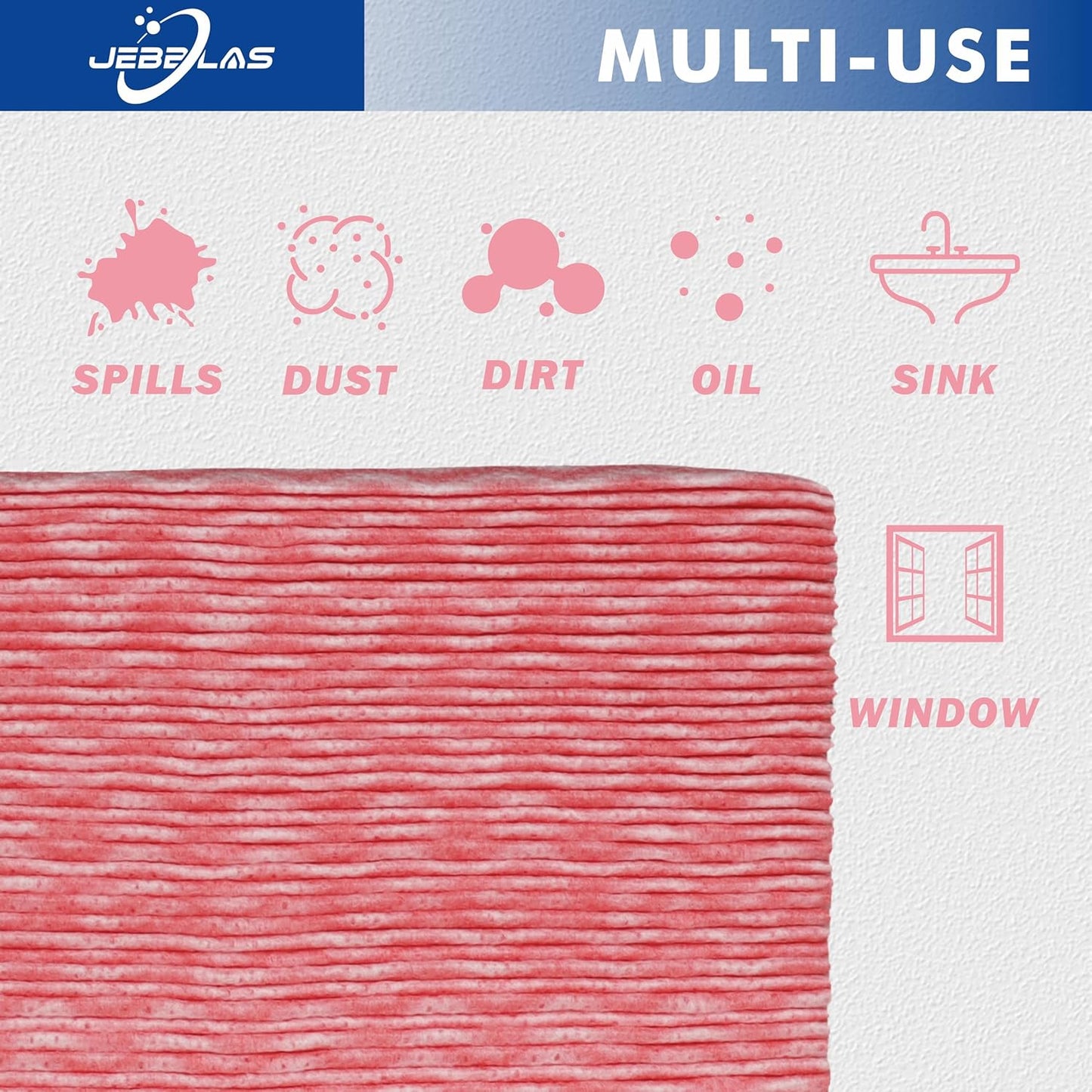 JEBBLAS Handi Wipes Reusable Cloths Dry Cleaning Cloths Dish Towel Kitchen Towel Handy Cleaning Wipes,Pack of 50, Red