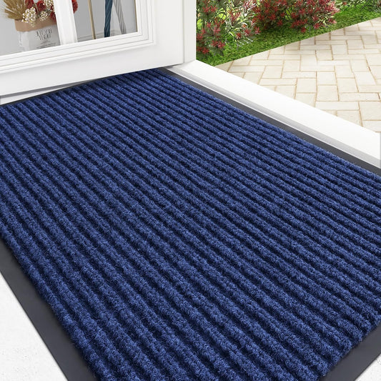 OLANLY Front Door Mat Indoor Outdoor Entrance, Waterproof Heavy Duty Doormat, Fade Resistant, Low Profile, Easy Clean Patio Porch Welcome Floor Mats for Entry, 35x23, Blue