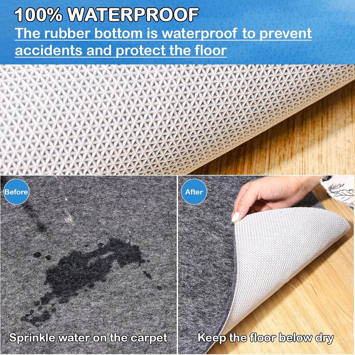Non-Slip Rug Pads 1/4” Thick, 5x7Ft Waterproof Rugs Non Skid Rug Pad for All Floors and Finishes Durable Hardwood Floor Protective Felt Keeps Rugs in Place, Safe and Secure