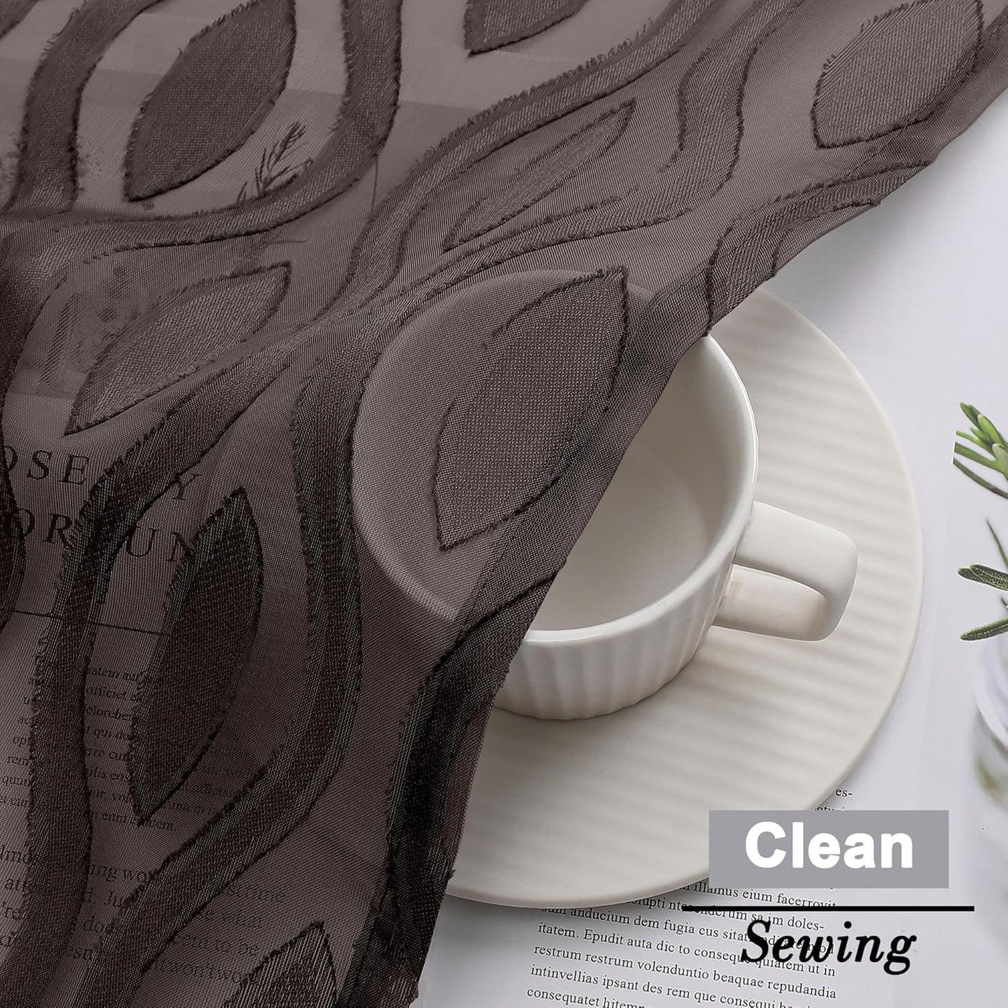 Aiyufeng Sheer Brown Curtains 54 Inch Length 2 Panels - Soft Lightweight Clip Jacquard Textured Farmhouse for Bedroom, Modern Wavy Line Voile for Living Room, 40Wx54L Inches