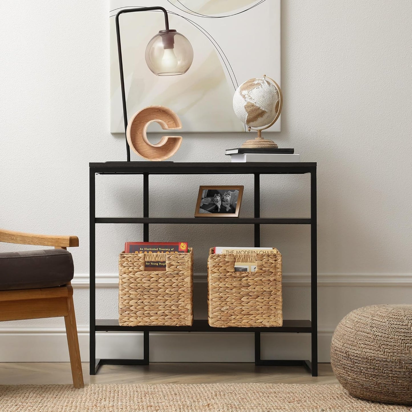 Casafield 10.5" x 10.5" Water Hyacinth Storage Baskets, Natural - Set of 4 Collapsible Cube Organizers, Woven Bins for Bathroom, Bedroom, Laundry, Pantry, Shelves